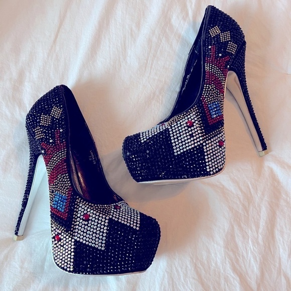 Mascotte “Linda 29” Rhinestone Studded Multicolored Platform 6” Heels Size 7.5 - Picture 2 of 13